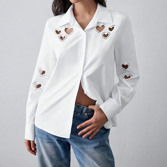 White Casual Women's Shirt With Embroidery - Picture 4 of 7
